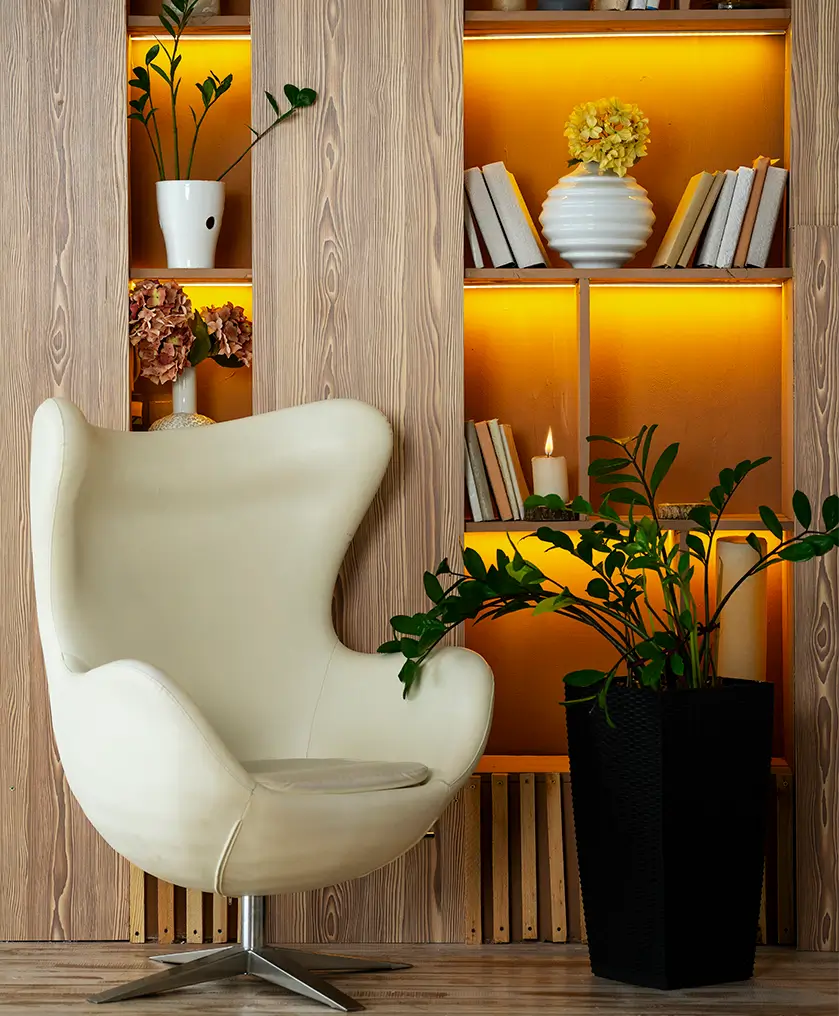 Foto de uma poltrona com um painel iluminado